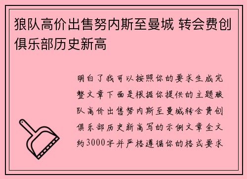 狼队高价出售努内斯至曼城 转会费创俱乐部历史新高